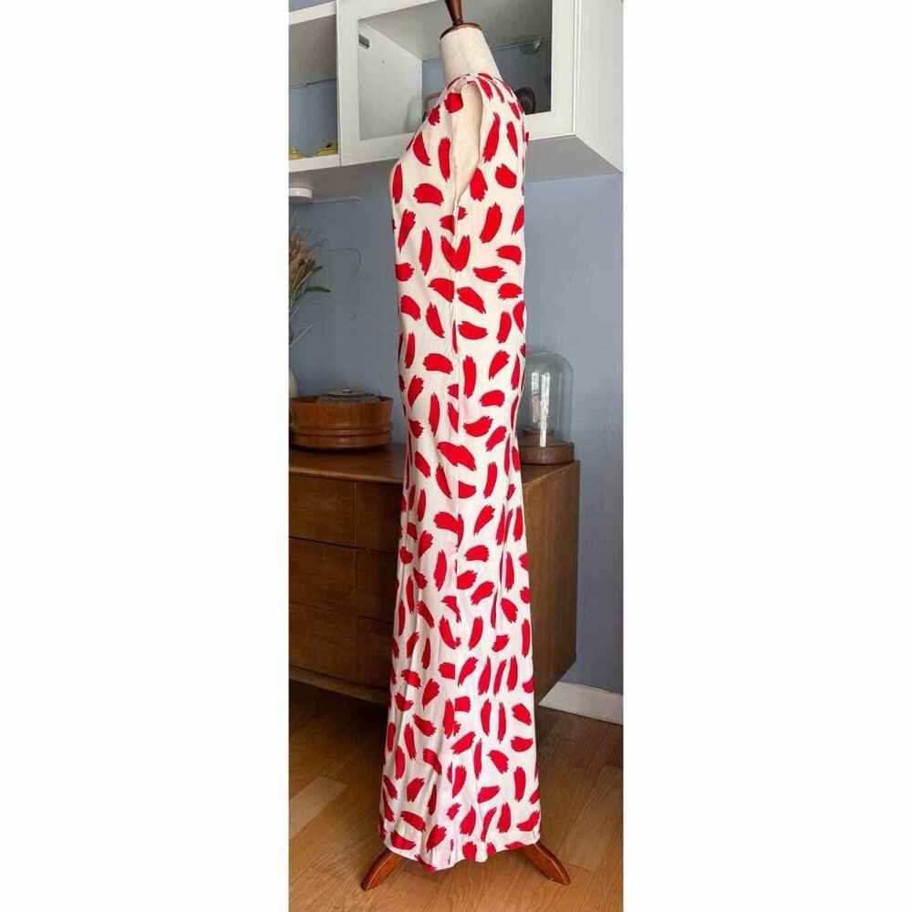 Oscar de la Renta Vintage 80’s Silk Long Maxi Gown Dress One Shoulder Wht Red S - Picture 5 of 10